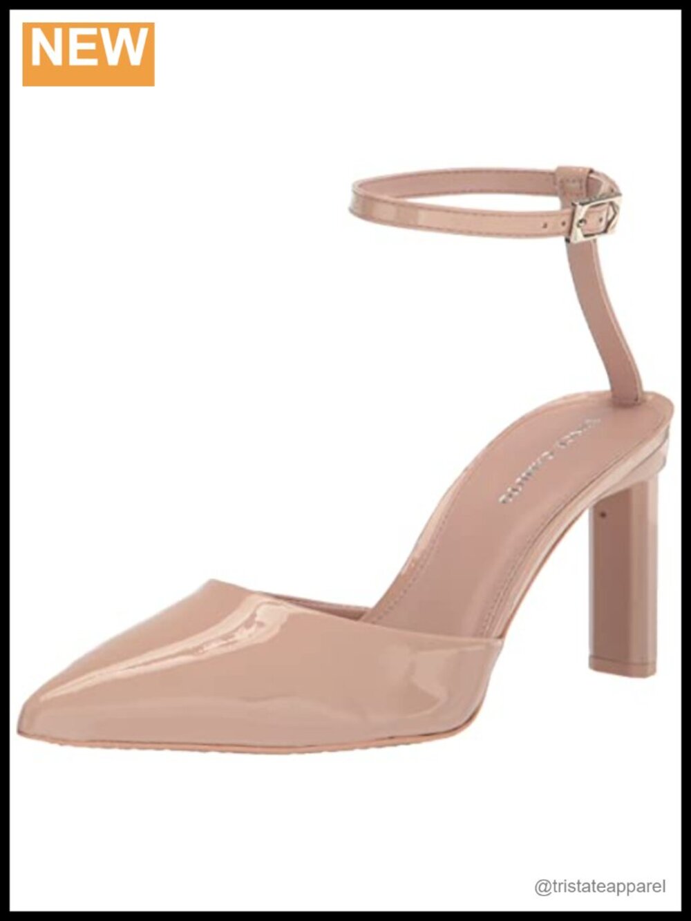 Patent Leather Block Heel Pointed Toe Pump Buckle Formal